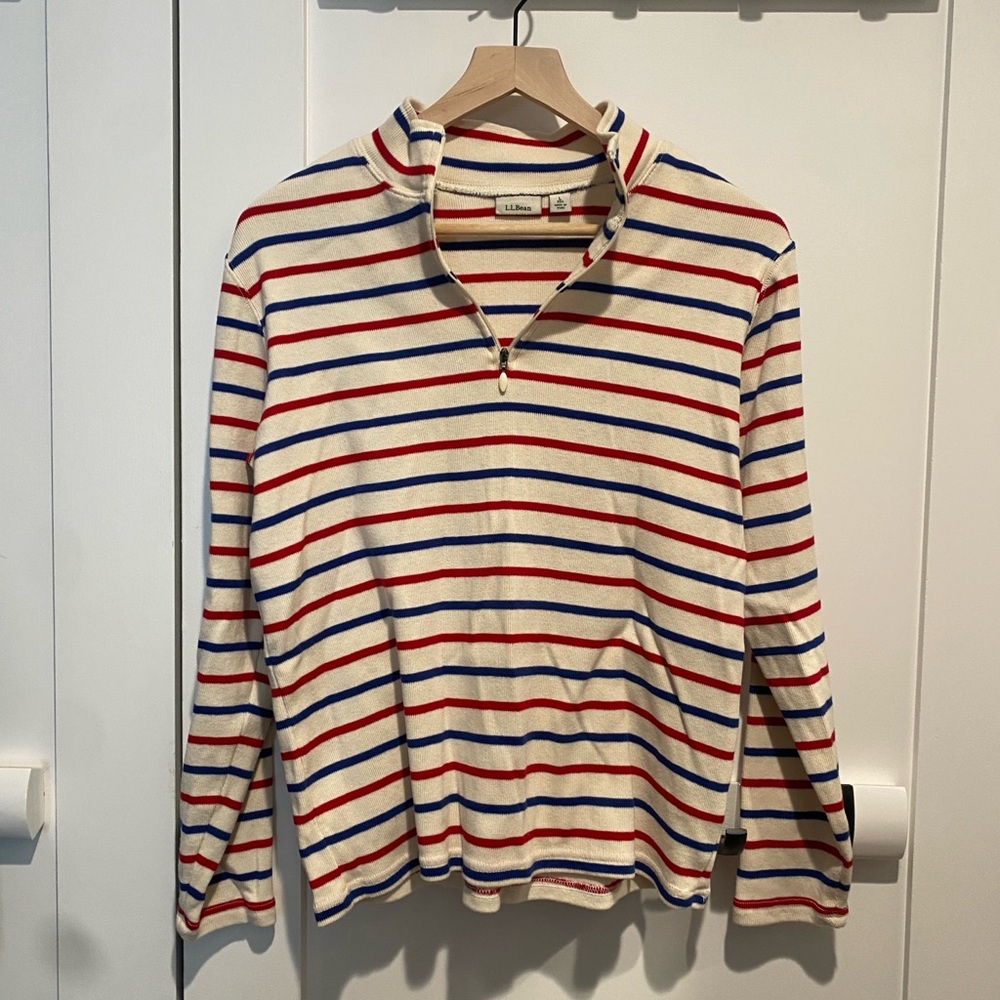Vintage LL Bean red white and blue quarter zip sweater